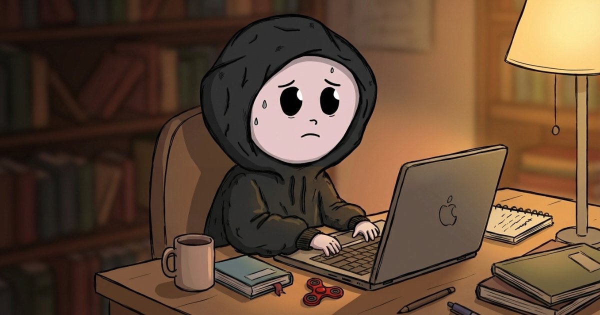 Anxious Moodz character writing a blog